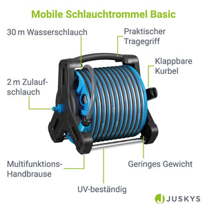 Mobile Schlauchtrommel Basic 30 m in Blau Mit Multifunktions-Handbrause