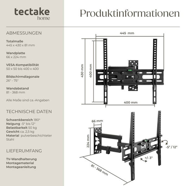TV Wandhalterung neigbar, bis 50kg