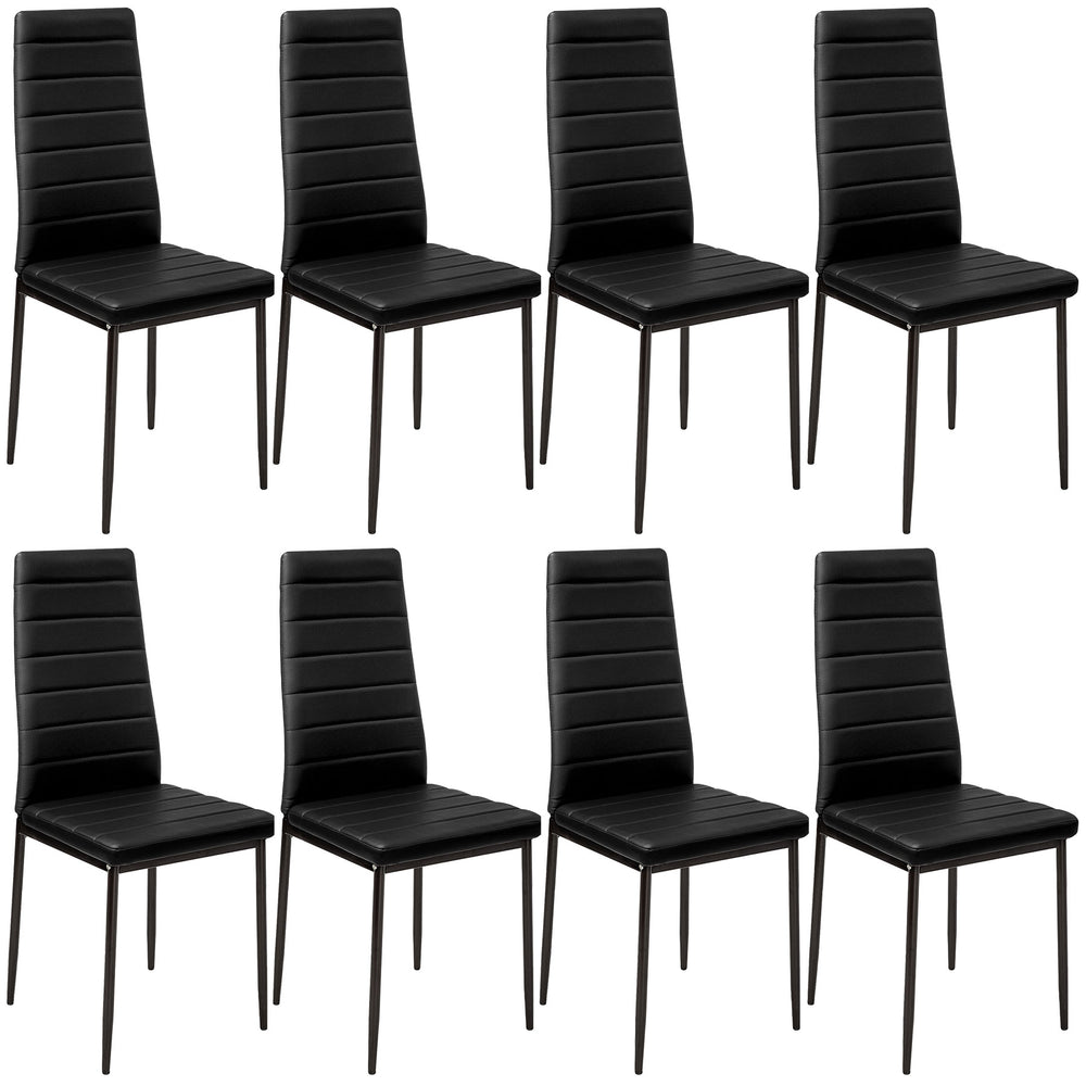 8 chaises de salle à manger, simili cuir, noires