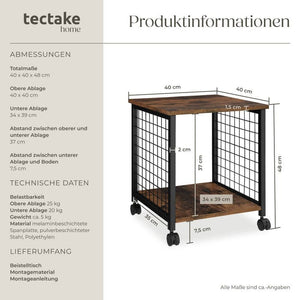 Beistelltisch Gary 40x40x48cm Industrial dunkelbraun