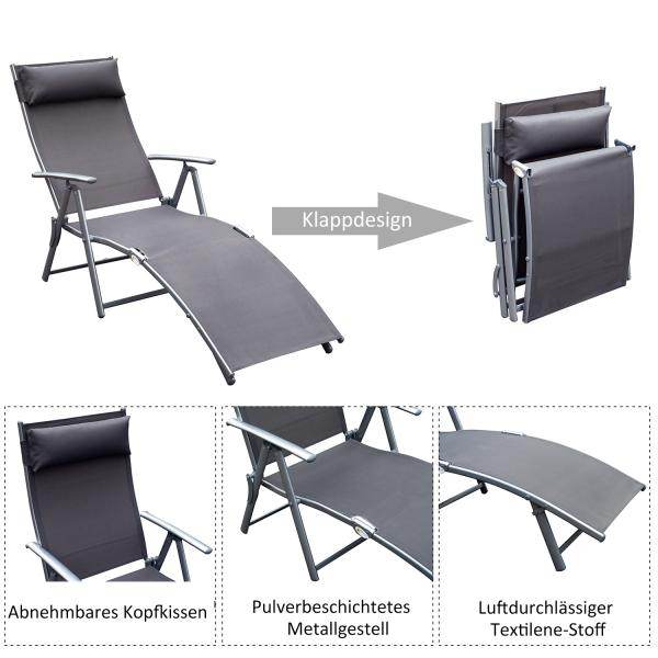 Sonnenliege mit Kissen Gartenliege klappbar grau