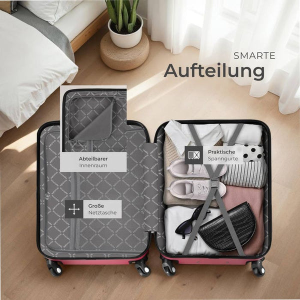 Hartschalenkoffer und Beauty-Case Set 4-tlg. Weinrot