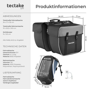 Set Fahrradtasche Georg und Fahrradrahmentasche schwarz/blau 20,5 x 10 x 10,5 cm