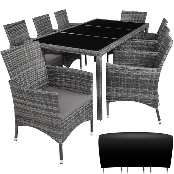 Rattan Sitzgruppe 8+1 mit Schutzhülle grau-meliert/grau