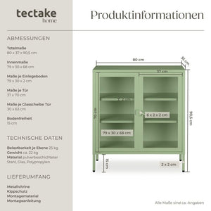 Metallvitrine Baker mit Glastüren salbeigrün