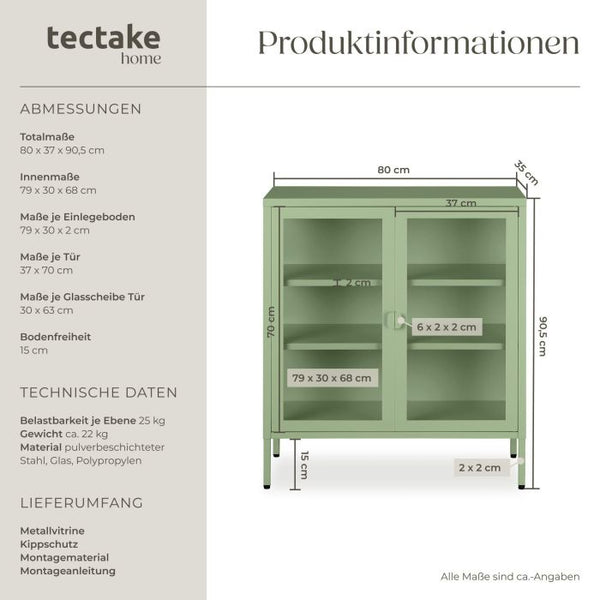 Metallvitrine Baker mit Glastüren salbeigrün
