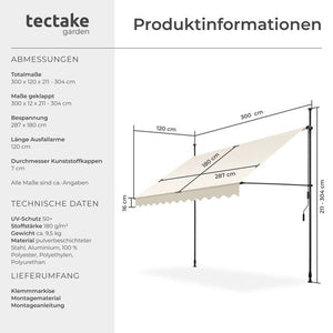 Klemmmarkise beige 300 x 180 cm