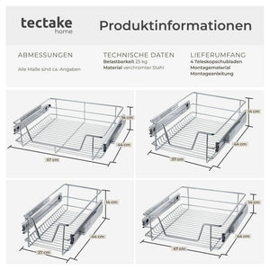 4 Teleskopschubladen für Küchen- und Schlafzimmerschränke 37 cm