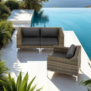 Modulares Rattanset Villanova Set 1 - 2-Sitzer (Ecke links + Ecke rechts + Sessel)