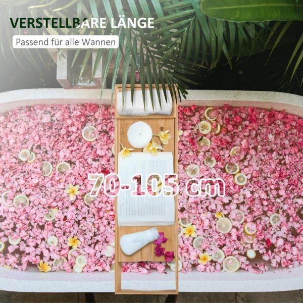 Badewannenablage 75-109cm Wannenauflage Wannenbrücke Bambus