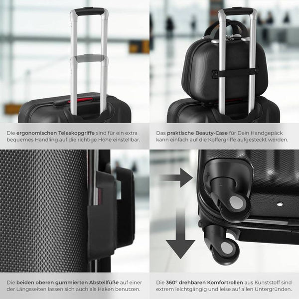 Hartschalenkoffer und Beauty-Case Set 4-tlg. Schwarz