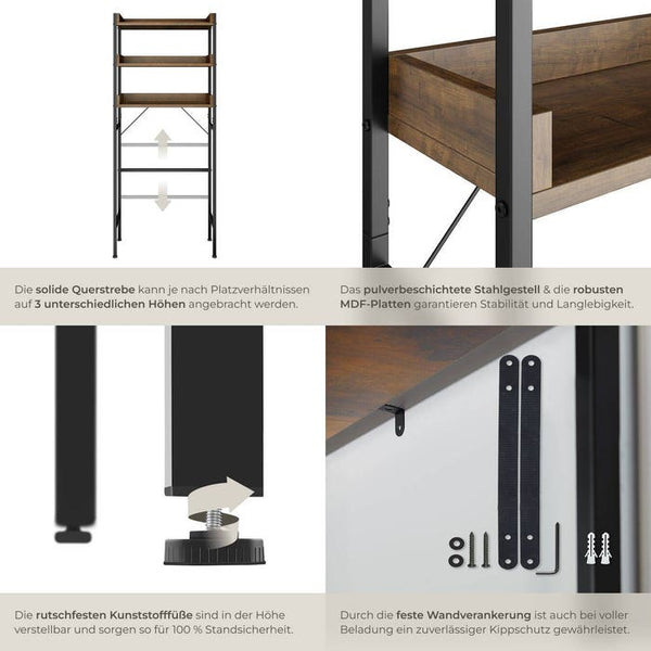 Badezimmerregal Seattle Industrial Holz dunkel, rustikal 67 x 25 x 165,5 cm