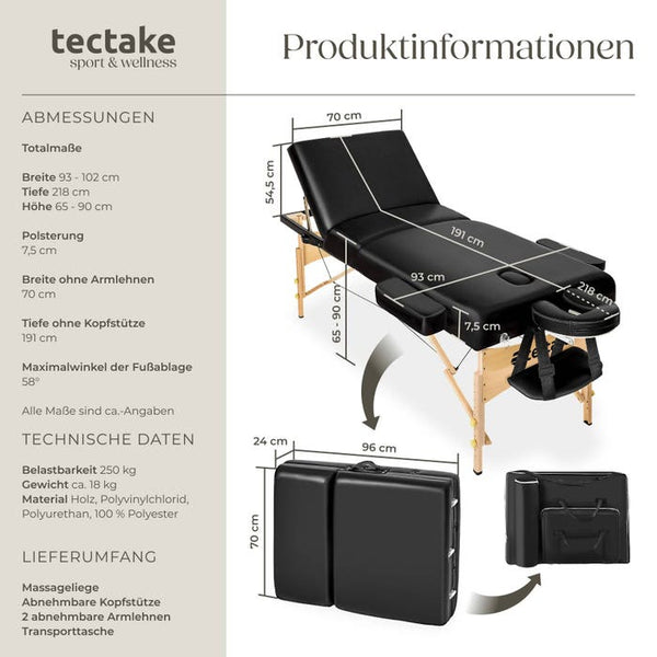 3 Zonen Massageliege Somwang schwarz