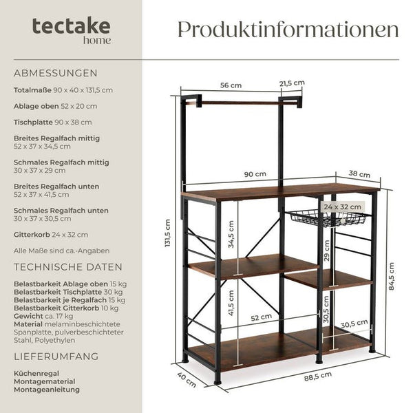 Küchenregal Crawley Industrial Holz dunkel, rustikal
