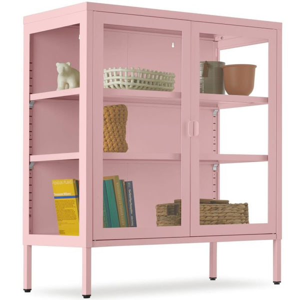 Metallvitrine Baker mit Glastüren rosa