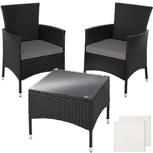 Rattan Gartenset Luzern 2+1 schwarz