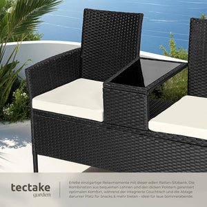 Rattan Gartensitzbank mit Tisch schwarz/beige