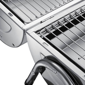 Edelstahlgrill mit 2 Grillflächen und 2 Kohlewannen silber