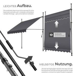 Klemmmarkise schwarz/grau 200 x 180 cm