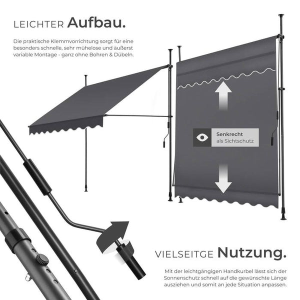 Klemmmarkise schwarz/grau 200 x 180 cm