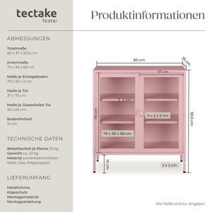 Metallvitrine Baker mit Glastüren rosa