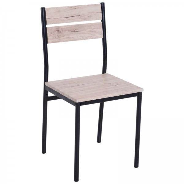 3-teilige Essgruppe Holztisch Naturholzoptik + Schwarz
