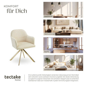Samt-Drehstuhl Lona créme/gold 4er Set