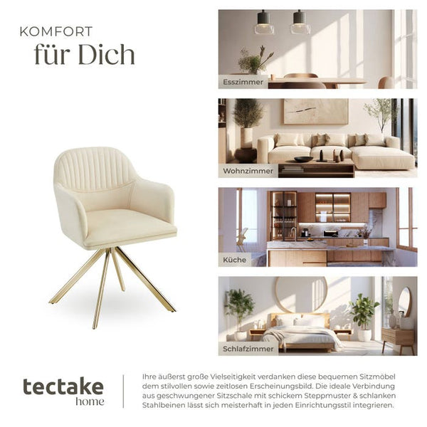 Samt-Drehstuhl Lona créme/gold 4er Set