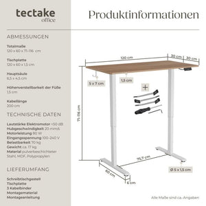 Elektrisch höhenverstellbarer Schreibtisch Loki Eiche 120 x 60 cm