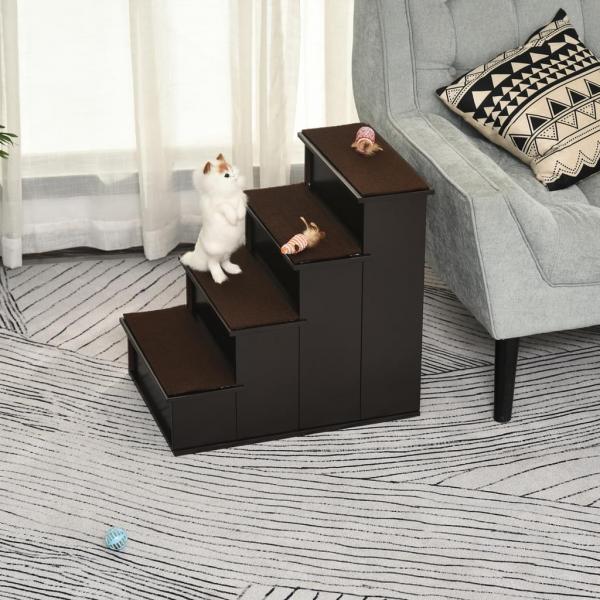 Katzentreppe Haustiertreppe mit Teppich Hundetreppe Dunkelbraun