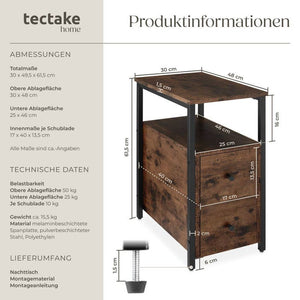 Nachttisch Tullamore Industrial Holz dunkel, rustikal