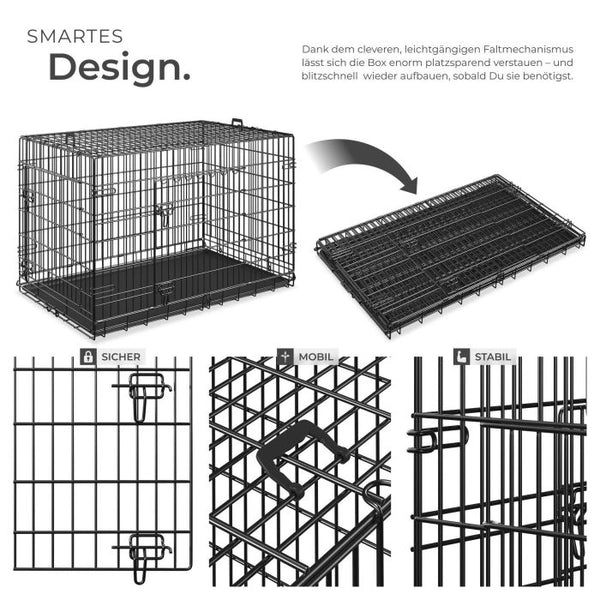 Hundekäfig Luna Gitterbox klappbar mit 2 Türen schwarz 91,5 x 59,5 x 64 cm