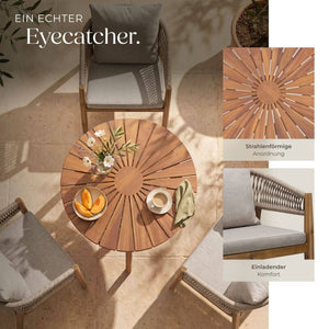 3-teiliges Gartenset Tisch und 2 Stühle Akazienholz Sand
