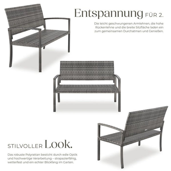 Rattan-Gartenbank Murat 2-Sitzer wetterfest grau