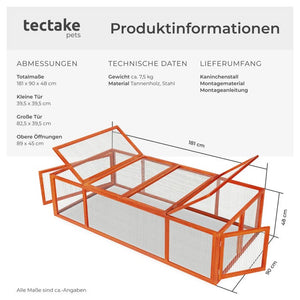 Kaninchenstall mit 4 Türen 181x90x48cm braun