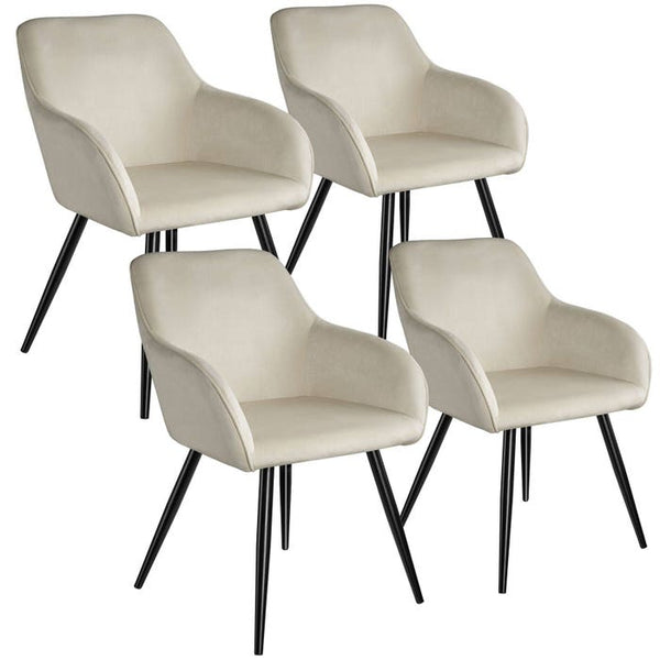 4er Set Stuhl Marilyn Samtoptik, schwarz/crème