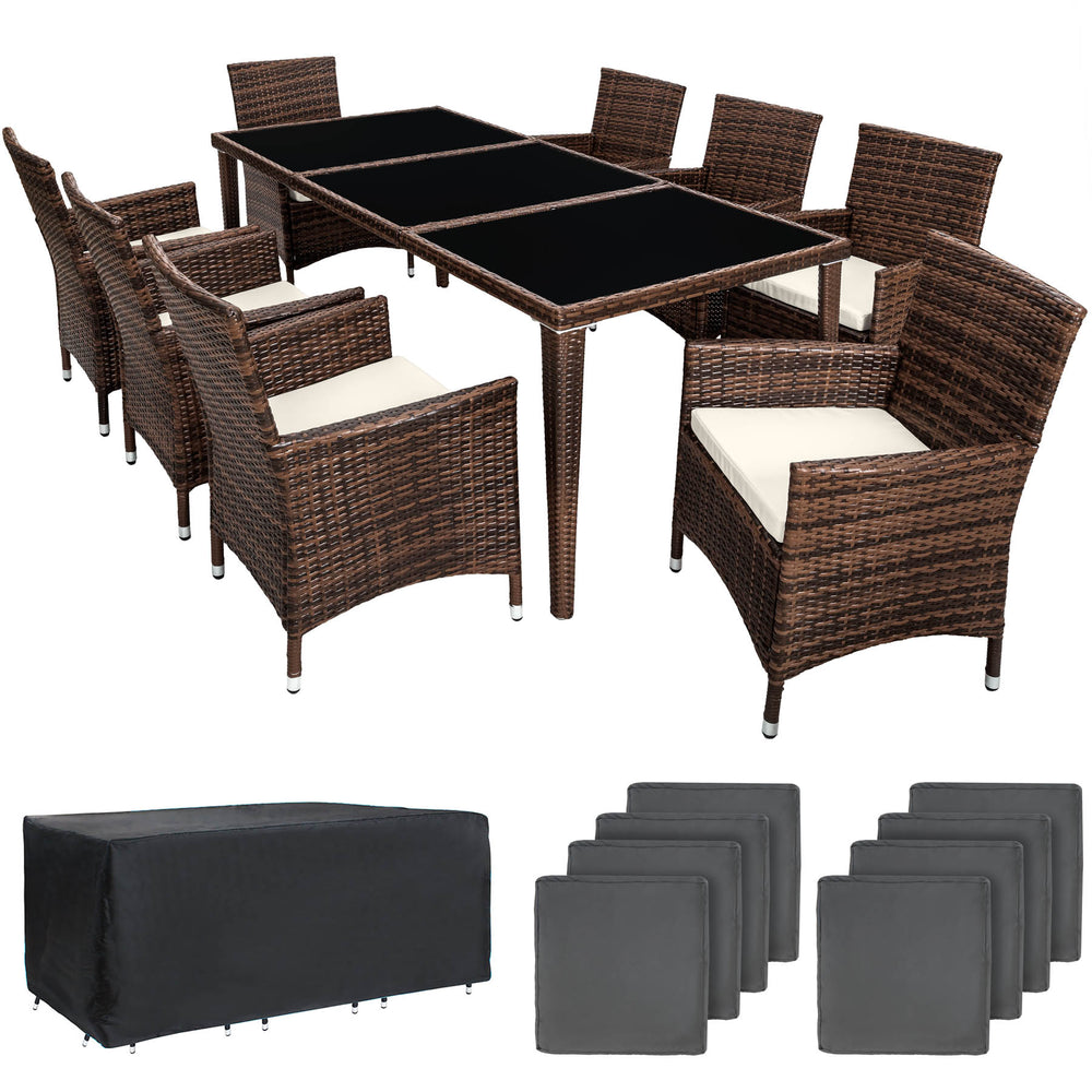 Ensemble de sièges Monaco 8+1 en rotin aluminium, noir/marron