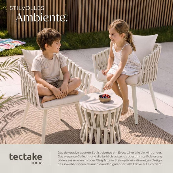 Gartenlounge-Set Lugano Rope-Design Aluminium beige, 2er Set Stühle mit Tisch