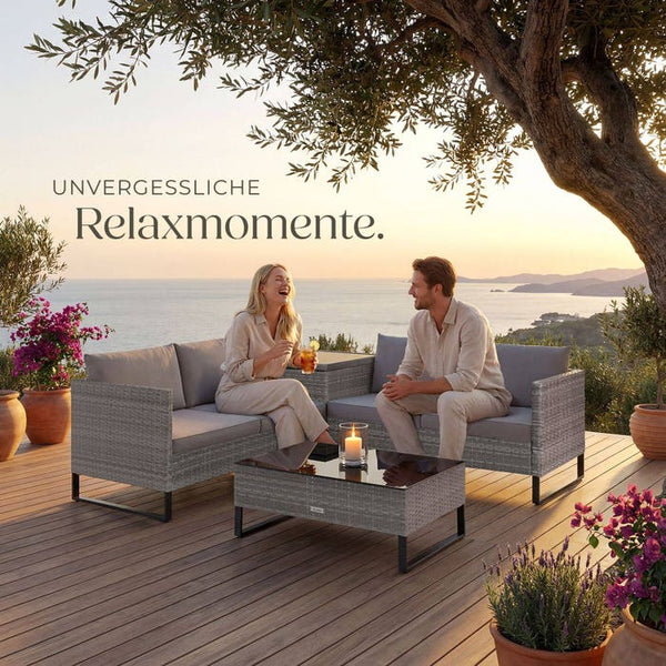 Rattan Lounge Ostuni grau-meliert/grau