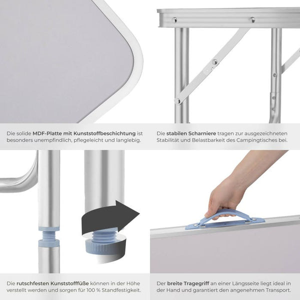 Camping Klapptisch aus Aluminium 75x55x60cm