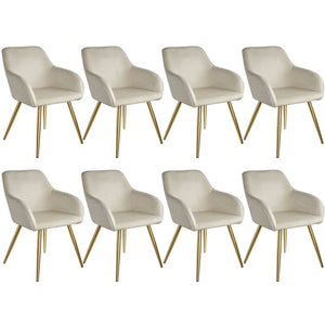 8er Set Stuhl Marilyn Samtoptik, goldene Stuhlbeine créme/gold