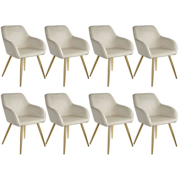 8er Set Stuhl Marilyn Samtoptik, goldene Stuhlbeine créme/gold
