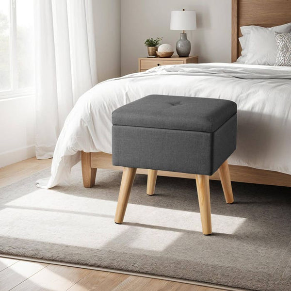 Sitzhocker Elva gepolstert in Leinenoptik 300kg mit Stauraum - dunkelgrau