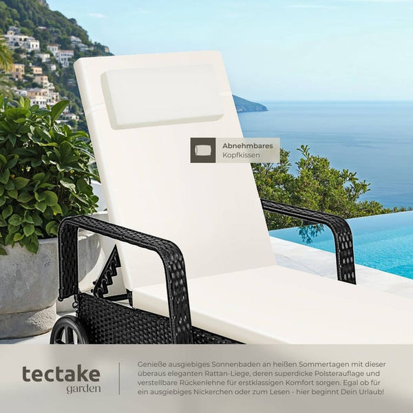 Sonnenliege Rattan mit Rollen schwarz/beige