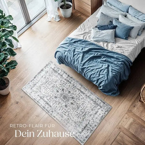 Vintage Teppich Aliya Kurzflor waschbar grau 80 x 150 cm