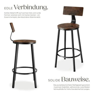 Barhocker Poole 2er Set Industrial Holz dunkel, rustikal