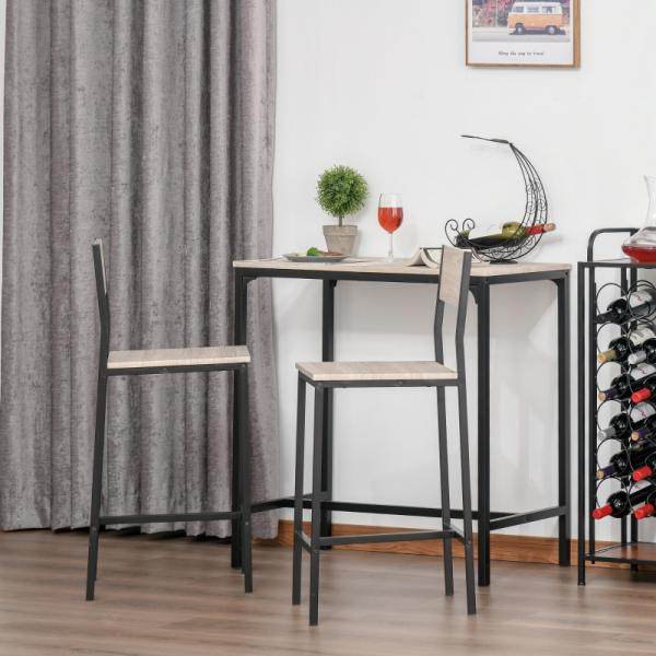 Bartisch mit 2 Stühlen, 3-teiliges Tischset, Barstuhl, Barhocker, MDF, Natur, Schwarz