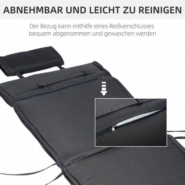 Liegenauflage Liegenpolster Gartenliege mit Kopfkissen abnehmbar Bezug Grau 198 x 53 x 5 cm