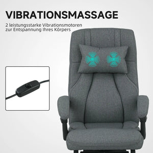 Bürostuhl höhenverstellbarer mit Fussstütze Massagefunktion, Leinen-Gefühl, Grau