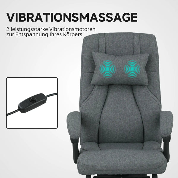 Bürostuhl höhenverstellbarer mit Fussstütze Massagefunktion, Leinen-Gefühl, Grau